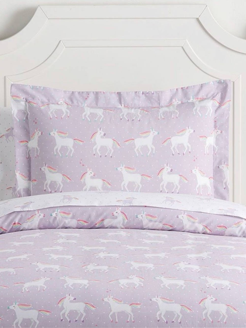 Pottery Barn Kids Duvet Rainbow Unicorn Print in lavender